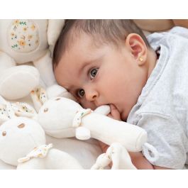 KioKids Sonajero Peluche Conejo 18 cm Suave y Blandito para Bebés 0 Meses+ Juguete de Estimulación Sensorial y Coordinación Ojo-Mano Blanco