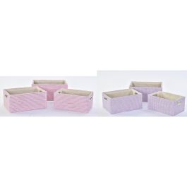 DKD Home Decor Cesta Lila Rosa de Poliéster, Set de 3 Piezas Surtidas, 27.5x18x40.5 cm DKD Home Decor Cesta Lila Rosa de Poliéster, Set de 3 Piezas Surtidas, 27.5x18x40.5 cm