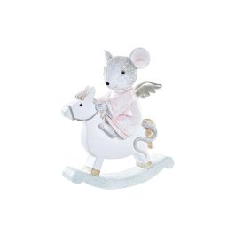 DKD Home Decor Figura de Navidad Fantasía Ratón de Resina Gris y Rosa 4 x 11 x 9.5 cm