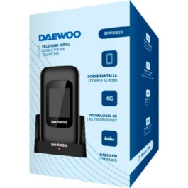 Daewoo DW8005 Teléfono Móvil 4G para Mayores, Tapa, Doble Pantalla, Botón SOS, Base de Carga, USB-C, Negro