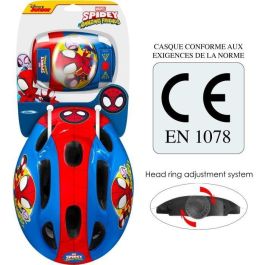 Stamp Casco Ajustable 50-56cm con Set de Protecciones Coderas y Rodilleras Spidey para Bicicleta, Patines, Scooter y Monopatín