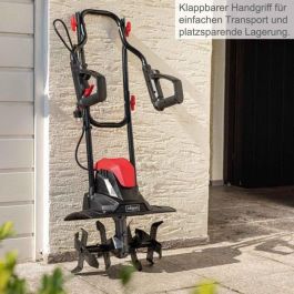 Scheppach MTE380 Abajadora Eléctrica 1050W 1.4 CV Trabajo 360x205mm 16 Cuchillos Negra y Roja para Huertas