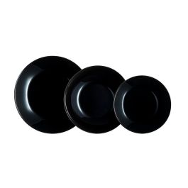 Luminarc Zelie Negro Vajilla de Vidrio Templado Negra 18 Piezas para 6 Personas. Resistente, Apto Lavavajillas y Microondas.