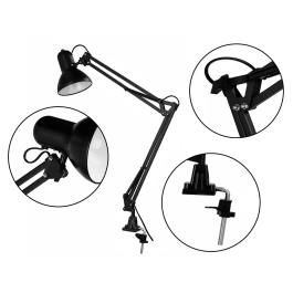 Q-connect Lampara Escritorio Antares Metalica con Pinza Interruptor Brazo Doble 3 Articulaciones Color Negro