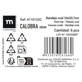 La Mediterranea Bandeja Calobra Crema 33.8 cm x 20.3 cm x 3.1 cm (12 Unidades)