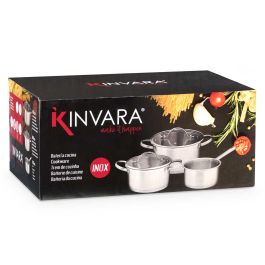 Set 3 Cacerolas Acero Inoxidable con Tapas de Cristal Kinvara - 16, 18, 20 cm (2 Unidades) Set 3 Cacerolas Acero Inoxidable con Tapas de Cristal Kinvara - 16, 18, 20 cm (2 Unidades)