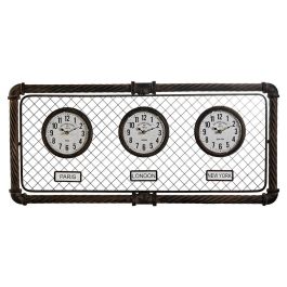 DKD Home Decor Reloj de Pared Grande para Decoración Estilo Loft Industrial con 3 Esferas de Hierro y PP Gris Oscuro 93x42 cm