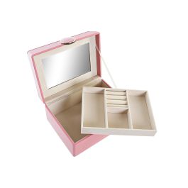 DKD Home Decor Joyero Organizador Glam Rosa de PU y MDF para Bisutería 13 x 8.5 x 17 cm