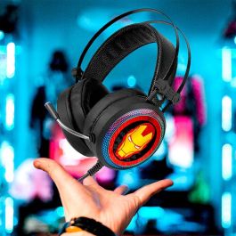 ERT GROUP Auriculares gaming Iron Man Marvel Sonido envolvente virtual 7.1 Micrófono flexible Luz LED USB Jack 2.2m Cable Certificados REACH ROHS CE