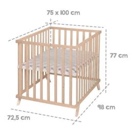 Roba ROB4005317333564 Parque infantil 75x100 cm Gris con alfombra de juegos 'Lil Planet' de madera natural