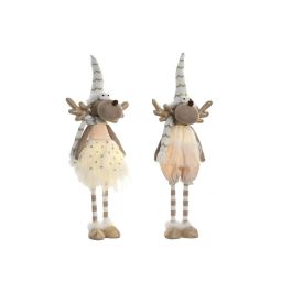 DKD Home Decor Figura Decorativa de Navidad Moderna Reno con Luces LED Poliéster Blanco 14x13x60 cm (2 Unidades) Funciona con 2 Pilas LR44