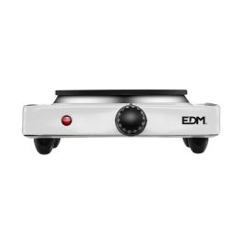 Edm Cocina Eléctrica 1 Fuego 1000W Placa Ø15,5cm Regulador Temperatura 5 Niveles Blanco 24x22x7cm
