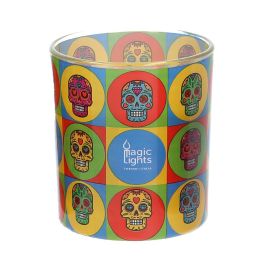 Magic Lights Vela en vaso pop art Skull Ø7,5x8,4cm