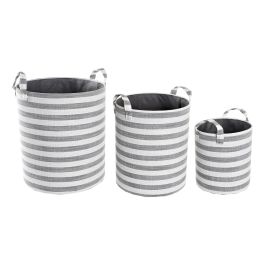DKD Home Decor Cesta Basicos Gris Blanco 35 x 40 x 35 cm Set de 3 Algodon Rayas Precio: 36.49999969. SKU: S3039171
