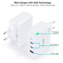 TooQ TQWC-GANQC2PD100W Cargador de Pared GaN 100W con 2xUSB-C PD y 1xUSB-A QC Blanco TooQ TQWC-GANQC2PD100W Cargador de Pared GaN 100W con 2xUSB-C PD y 1xUSB-A QC Blanco