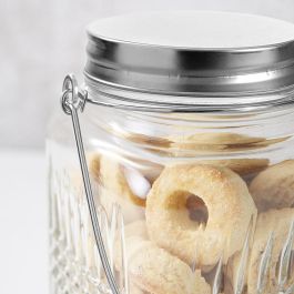 La Mediterranea Tarro de Vidrio con Tapa de Acero y Asa, 1000 ml (1L), 10.5 x 16 x 10.5 cm (12 Unidades)