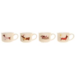 DKD Home Decor Taza de Porcelana New Bone 250ml Multicolor/Beige con Perro, Apta para Microondas y Lavavajillas (12 Unidades)
