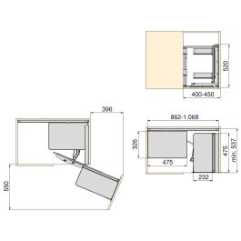 Emuca Rinconero extraíble Harmony para muebles de cocina, Derecha, Acero y Madera, Gris antracita