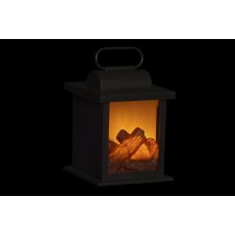 DKD Home Decor Chimenea de Navidad Alpina Negra de PP con LED 12x18x12 cm a Pilas AA