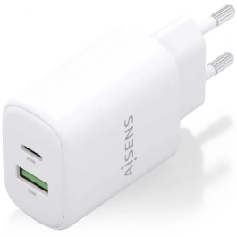 AISENS - CARGADOR 25W, 1xUSB-C PD3.0, 1xUSB-A QC3.0, BLANCO