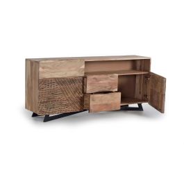 GINER Y COLOMER Aparador Acacia Madera y Metal Natural Negro 2 Puertas 3 Cajones