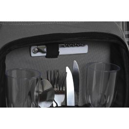 DKD Home Decor Mochila de Picnic para 2 Personas con Manta, Set de 9 Piezas, Poliester Gris Oscuro 20x39x28.5cm
