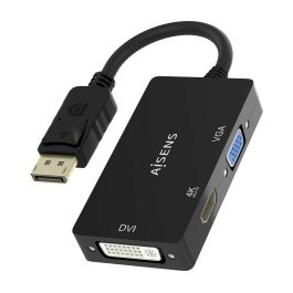 AISENS - CONVERSOR DISPLAYPORT V1.2 A VGA/DVI/HDMI, DP 1.2/M-VGA/H-DVI/H-HDMI/H 4K, NEGRO, 15CM