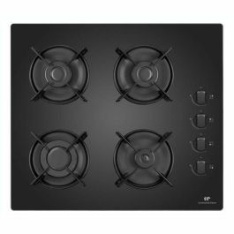 Continental Edison CECTG4VB1 Placa de Cocción a Gas de 4 Fuegos, Modelo Fayers, con Superficie de Vidrio Negro