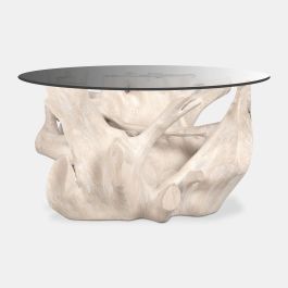 DKD Home Decor Mesa Centro Balines Indonesia 1c24 Blanco 90 x 90 x 47 cm con Cristal Raíz de Teca Precio: 451.50000016. SKU: B14WTDABXH