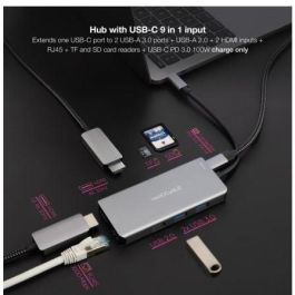 Docking Tipo-C Nanocable 10.16.1009/ 3xUSB/ 2xHDMI 4K/ 1xRJ45/ 1xLector tarjetas/ 1xUSB Tipo-C PD/ Gris Docking Tipo-C Nanocable 10.16.1009/ 3xUSB/ 2xHDMI 4K/ 1xRJ45/ 1xLector tarjetas/ 1xUSB Tipo-C PD/ Gris