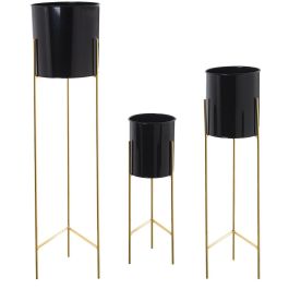 Set de Maceteros Alexandra House Living Negro Dorado Metal Con soporte (3 Piezas) Precio: 116.50000032. SKU: B1A4LDVDQG