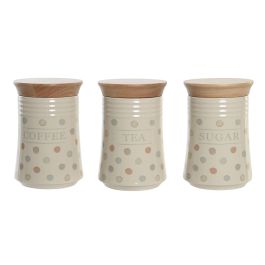 DKD Home Decor Bote Hermético con Topitos de Gres y Bambú Beige 10x16x10 cm - Set de 3 Unidades Precio: 35.50000003. SKU: S3044739