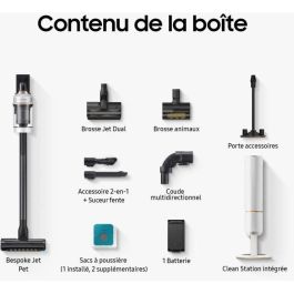 SAMSUNG Bespoke Jet Plus Pet VS20B95823W - Aspirador Escoba + Estación de Limpieza 2.0 - 580 W - 210 AW SAMSUNG Bespoke Jet Plus Pet VS20B95823W - Aspirador Escoba + Estación de Limpieza 2.0 - 580 W - 210 AW