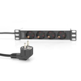Digitus Regleta de enchufes 10" perfil aluminio, 4 tomas Schuko Tipo F, Básico, 2m, Negro, 250V 16A
