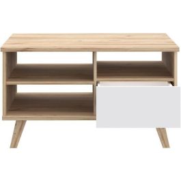 VANKKA VANKCFTT5218L25 Mesa de Centro Rectangular - Roble / Blanco Mate - Patas de Madera - 90x60x51,8 cm