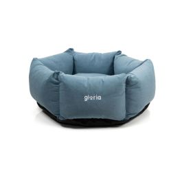 Gloria Cuna Hexagonal Hondarribia 75x75 cm Azul, con relleno de fibra poliéster reciclado, base antideslizante y lavable a máquina.