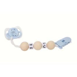 Muñecas Arias Set Chupete Azul/Blanco con Cadena de Bolas de Madera y Pinza Blanca