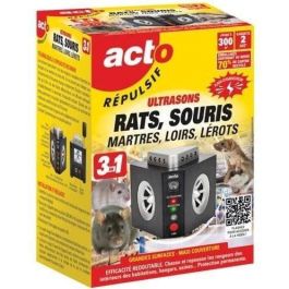 Acto ACT1695838720561 Repelente Ultrasónico OTCA 3 en 1, Cobertura Maxi Gran Angular 300m², para Ratas, Ratones, Martas y Lirones de Jardín