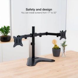TooQ DB1702TN-B Soporte Sobremesa para 2 Monitores 17-32" VESA 75x75 100x100 hasta 9kg por Brazo Giratorio Inclinable Negro