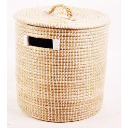 DKD Home Decor Cesta de Almacenamiento con Tapa, Fabricada en Seagrass. Tonos Natural y Blanco. Dimensiones 42x42x48 cm. Precio: 80.50000046. SKU: S3039210