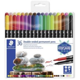 Staedtler Rotulador permanente doble punta 3187, resistente al agua y secado rápido, puntas fina y ultrafina, estuche 36 colores surtidos Precio: 27.59000013. SKU: B1AZFTR62F