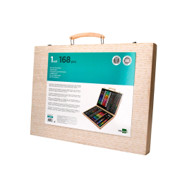 Liderpapel Estuche de Pintura 168 Piezas Maletín Madera 39,3x30x4,8 cm