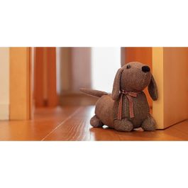 Inofix Tope textil sujetapuertas perro marrón, tejido de poliéster, previene portazos, decorativo 20x40x10cm