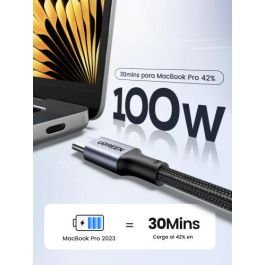 UGREEN 70427 Cable USB C a USB C 100W PD 1m Nylon Trenzado 480Mbps para iPhone 15 MacBook Pro/Air iPad Pro Samsung Galaxy S24