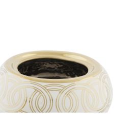 DKD Home Decor Tibor Decorativo Oriental Colección Fana Porcelana Blanco Dorado Jarrón Elegante 18cm Ancho x 22cm Alto x 18cm Fondo