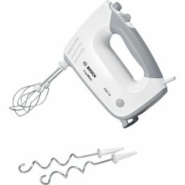 Bosch MFQ36400 Batidora de mano ErgoMixx 450 W con 5 velocidades, Turbo, 2 batidores y 2 ganchos amasadores de acero inoxidable Blanco/Gris