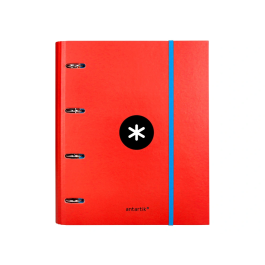 Antartik Carpeta con recambio A4 cuadro 5mm con solapa y 4 anillas 40mm, color rojo