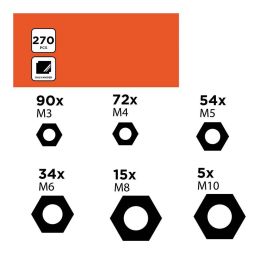 Black+Decker Surtido de Tuercas 270 Piezas M3 M4 M5 M6 M8 M10