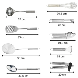 Fackelmann Juego de Utensilios de Cocina AAAPI63438, 9 Piezas Ovaladas en Acero Inoxidable
