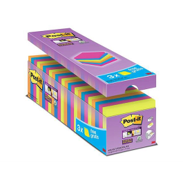 Post-it Bloc de notas adhesivas super sticky 76x76 mm 90 hojas colores surtidos pack 21+3
